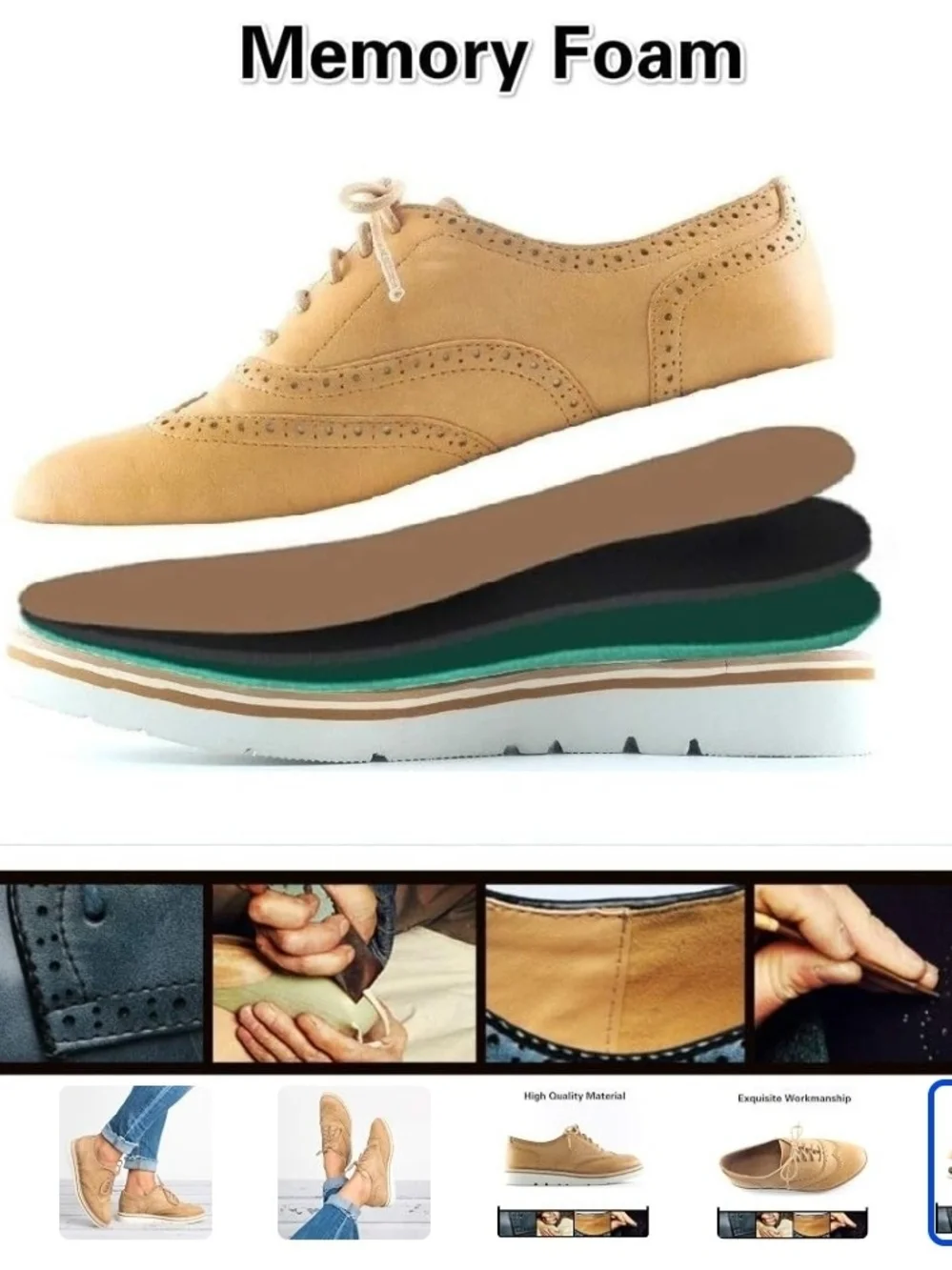 Tan Women's Wingtip Oxford Lace-Up Shoes